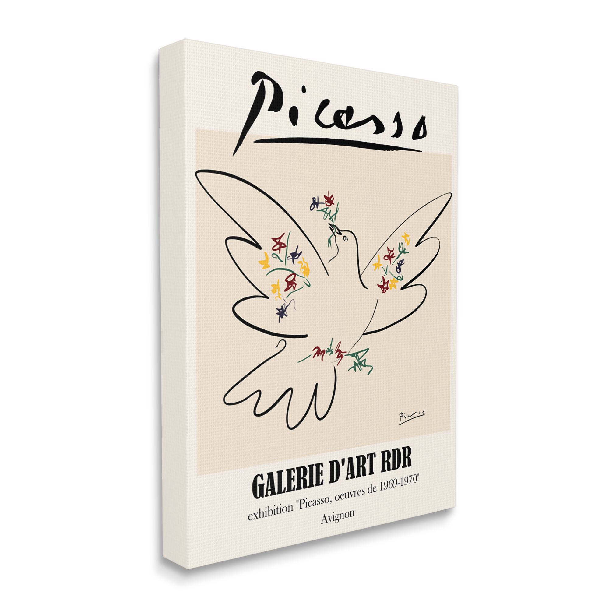 Stupell Industries Classical Abstract Picasso Peace Dove Bird Linework Canvas Wall Art